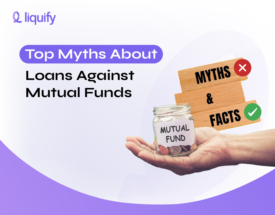 Debunking mutual fund loan myths with facts, featuring a hand holding a jar representing mutual fund investments.